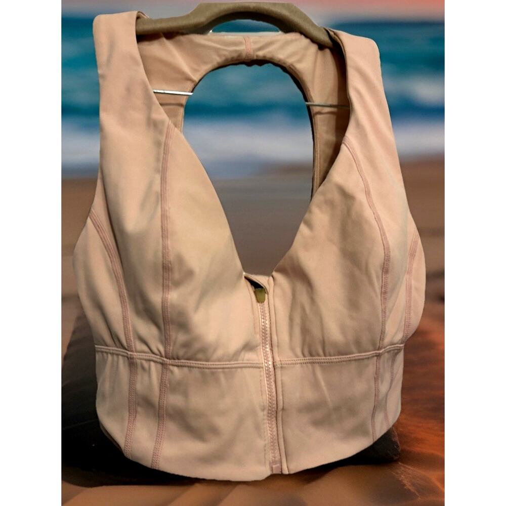 FP Movement It's an Illusion Crop Med Pink Zip Sports Bra Free People $78